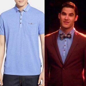 Ted Baker Ovaskep Piqué Polo Collar Slim Shirt‎ Size 2XL Short Sleeve Blue Glee